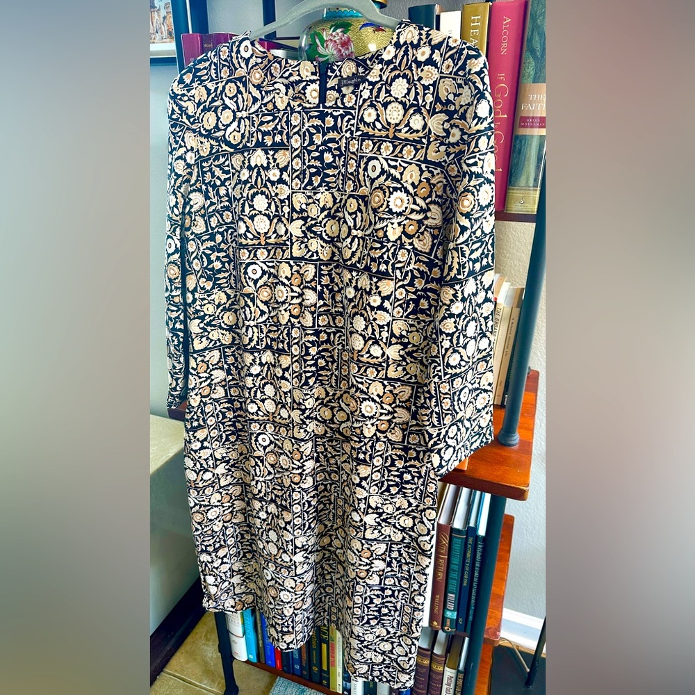 J. McLaughlin Sophia Catalina Cloth Potpourri Camel Floral 3/4 Sleeve Midi Dress